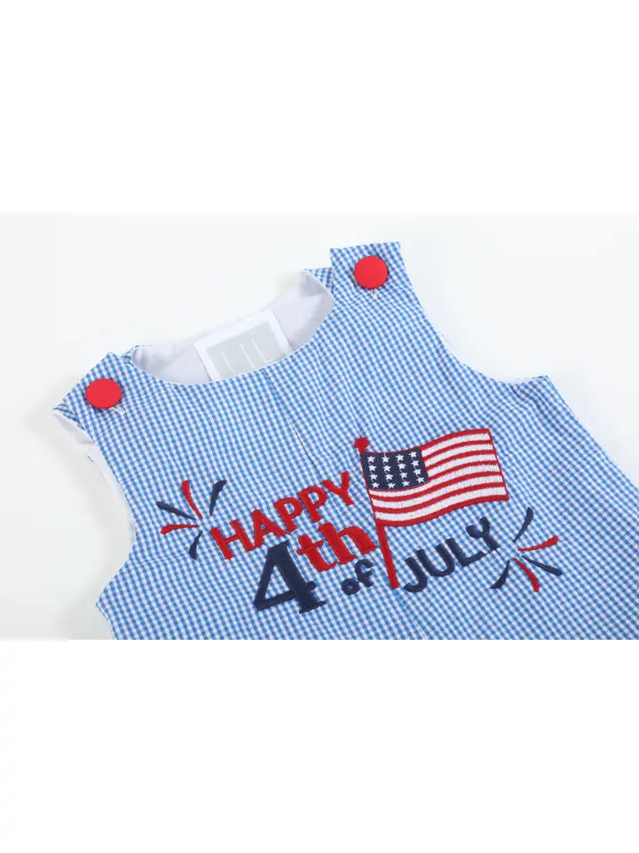 Happy 4th of July Blue Gingham Shortalls