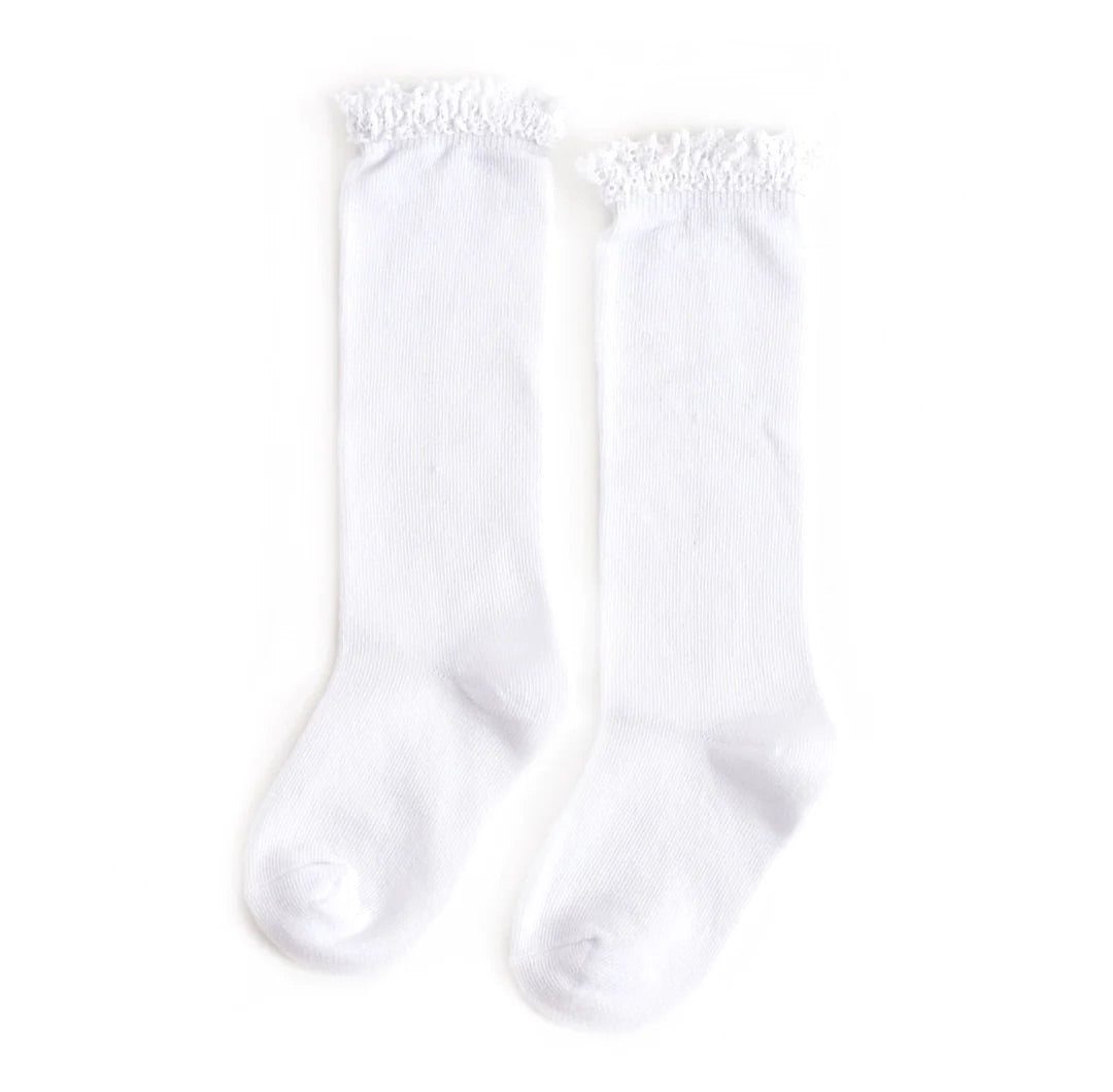 White Lace Top Knee High Sock