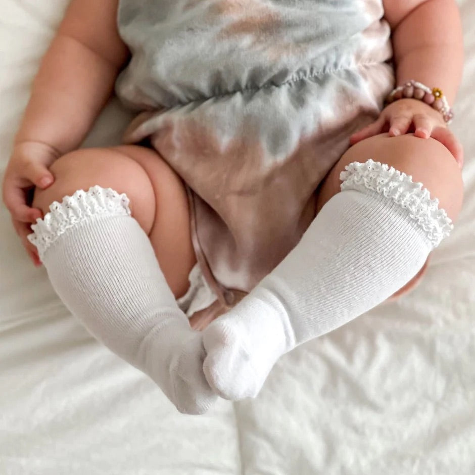 White Lace Top Knee High Sock