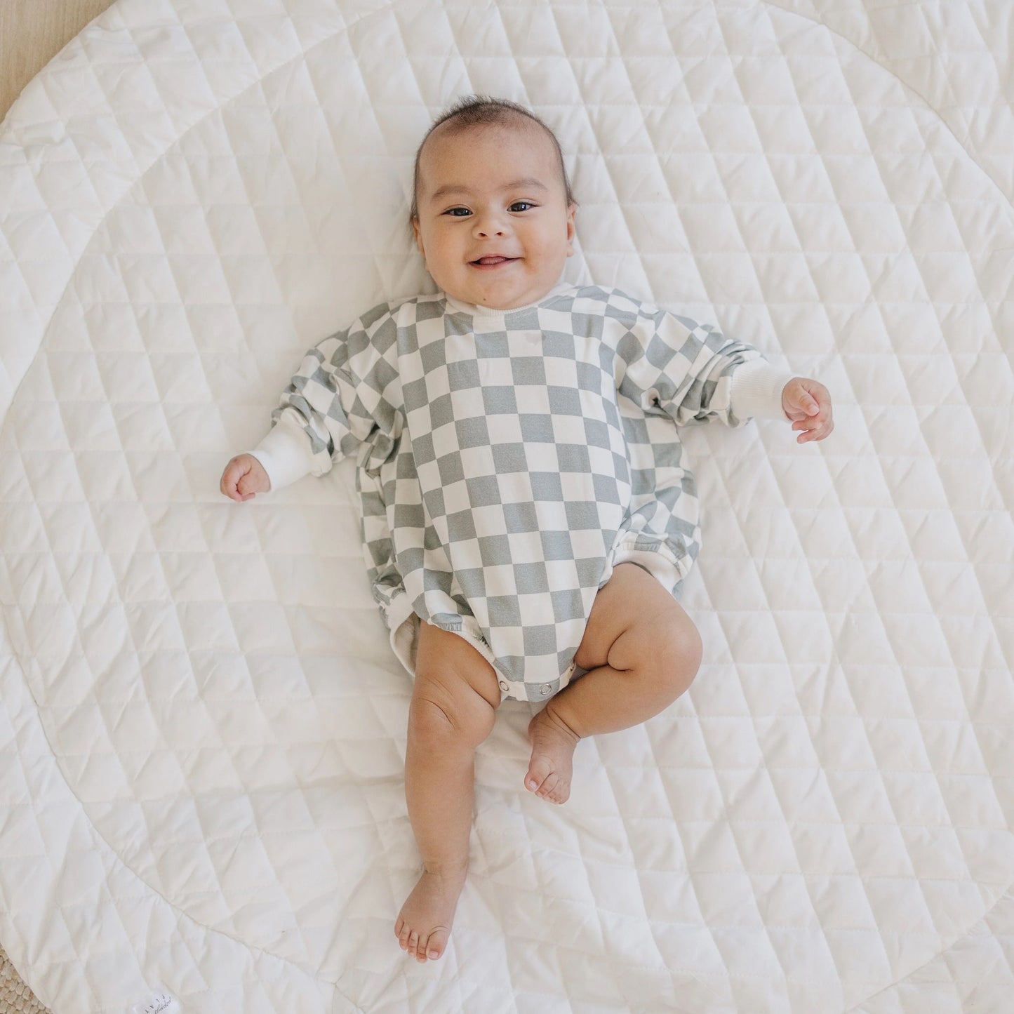 Neutral Checkered Bamboo Bubble Romper