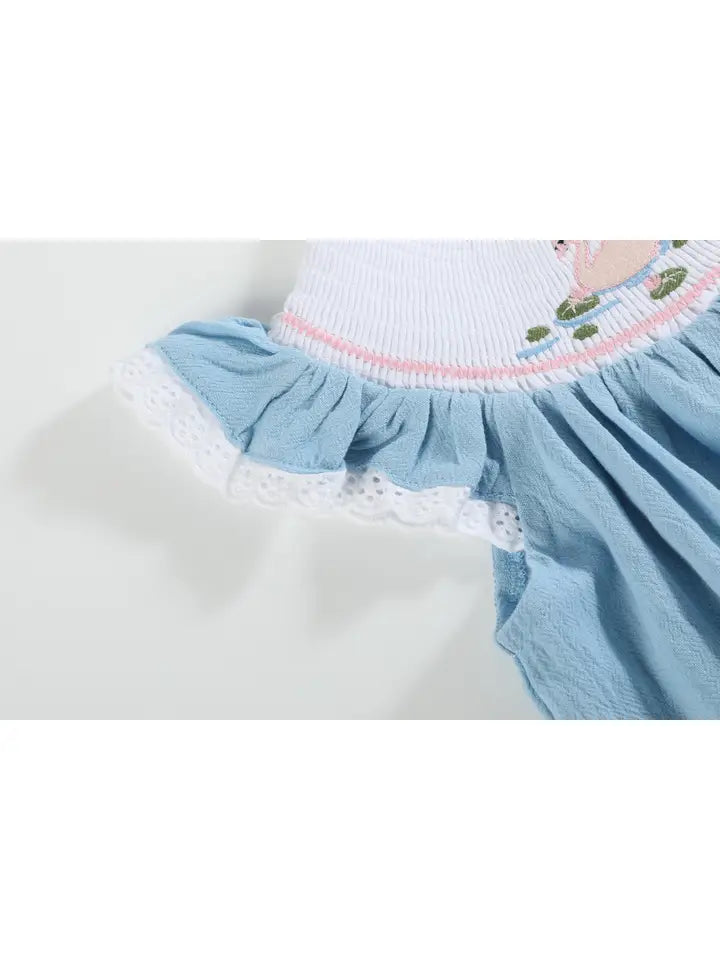Light Blue Swan Smocked Bishop Dress