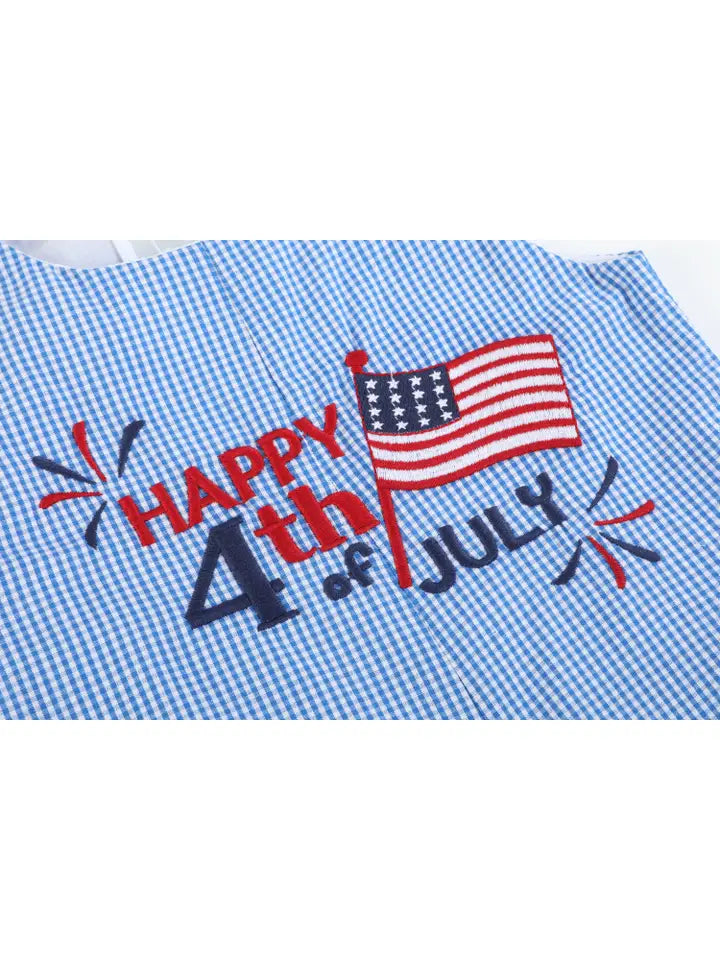 Happy 4th of July Blue Gingham Shortalls