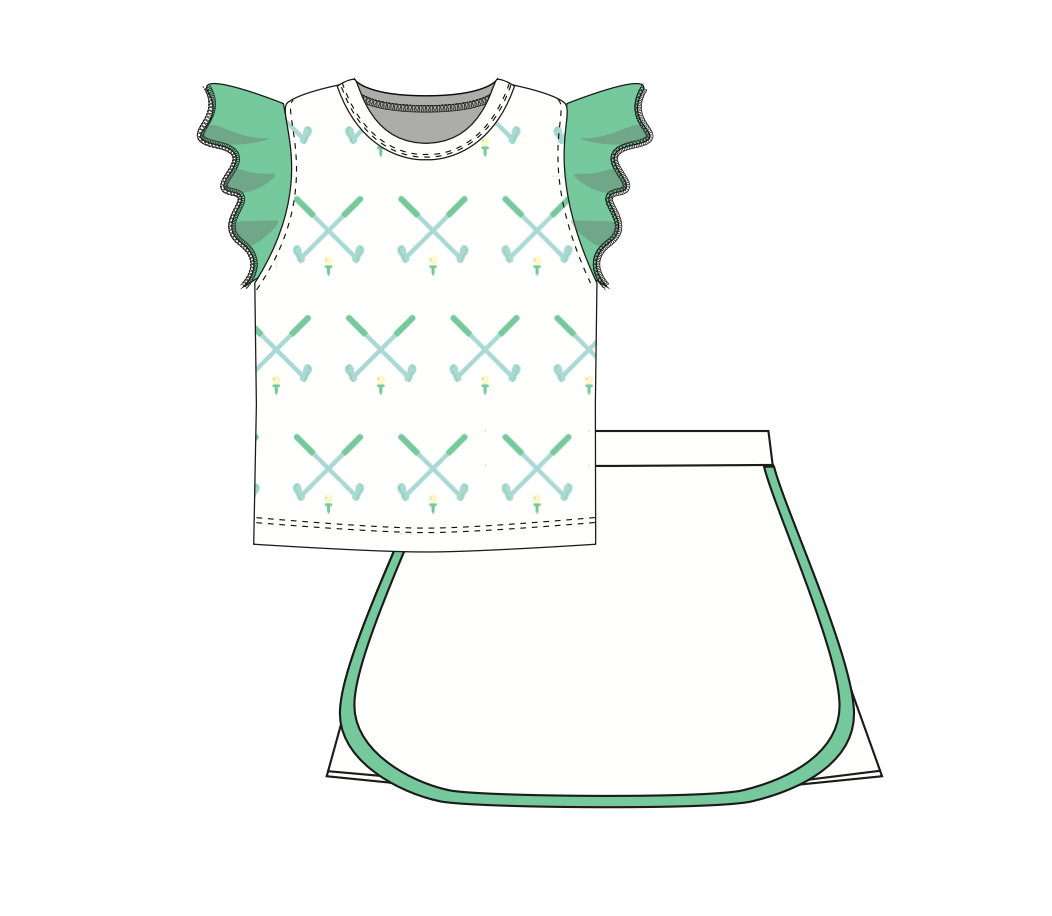 Sleeveless Ruffle Tee + Skort Set - Golf Day