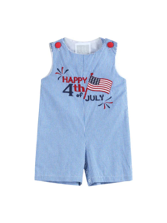 Happy 4th of July Blue Gingham Shortalls