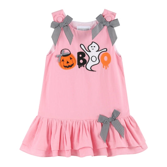 Pink Boo Halloween Bow Ruffle Dress