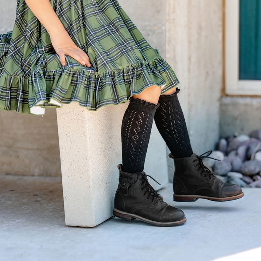 Black Fancy Lace Top Knee High Sock