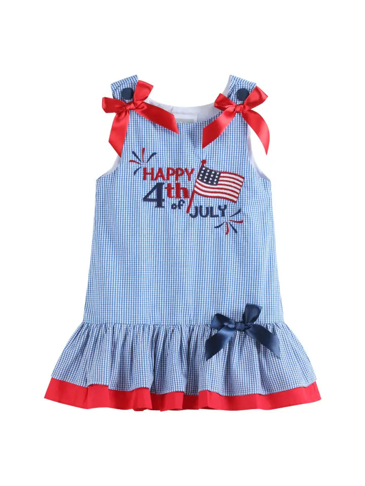 Happy 4th of July Blue Gingham Ruffle Dress