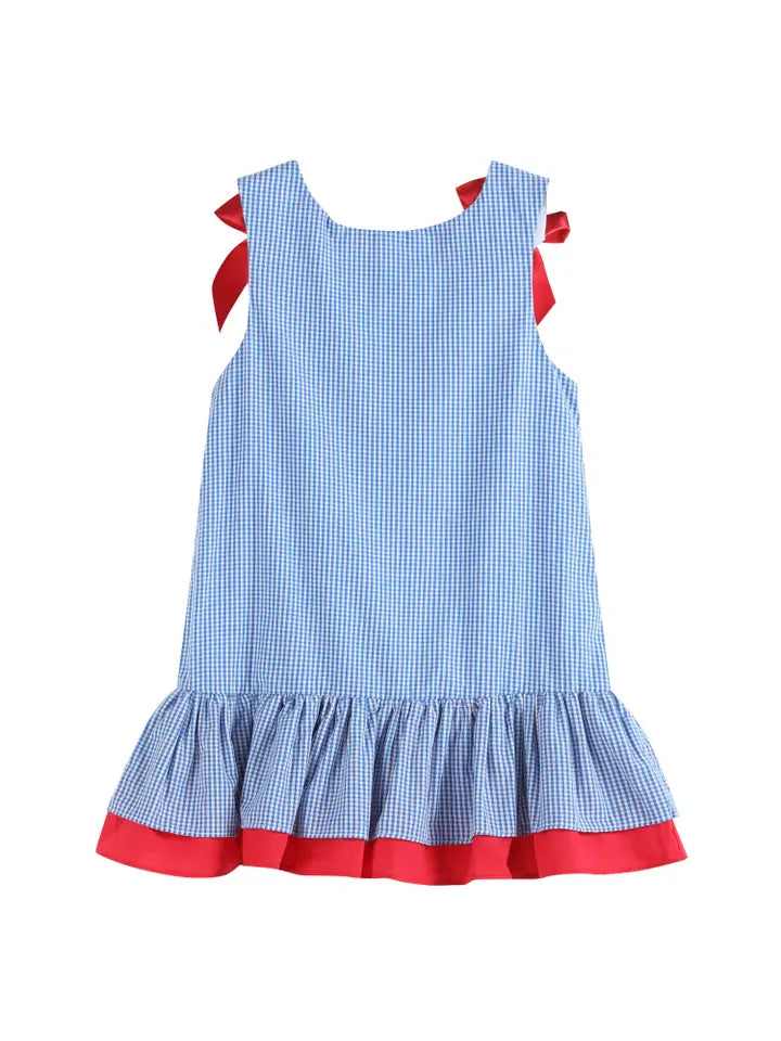 Happy 4th of July Blue Gingham Ruffle Dress