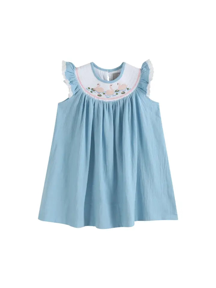 Light Blue Swan Smocked Bishop Dress