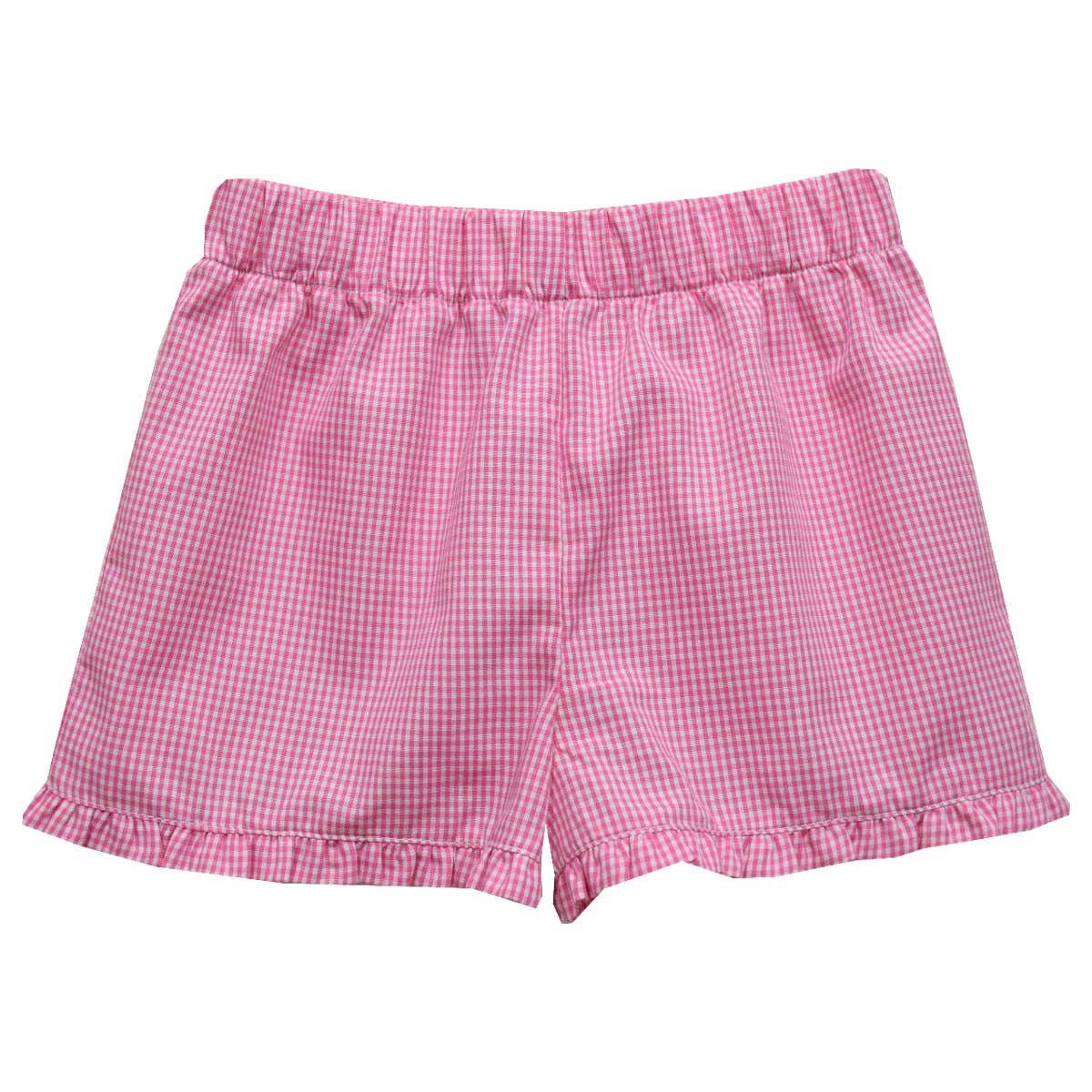 Candy Pink Gingham Girl Shorts With Ruffled Edges