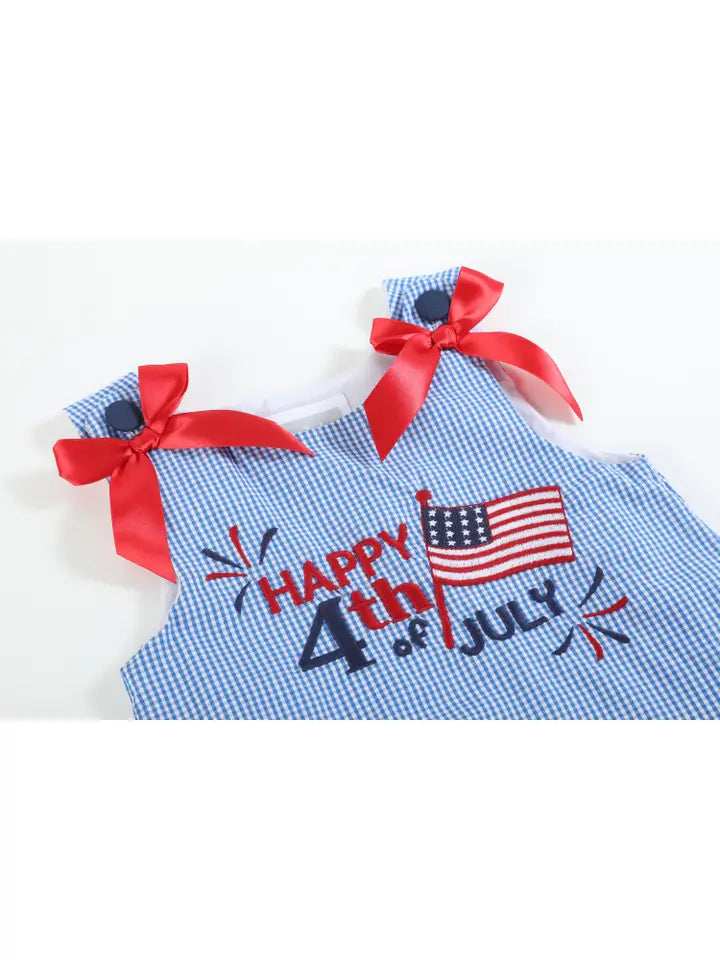 Happy 4th of July Blue Gingham Ruffle Dress