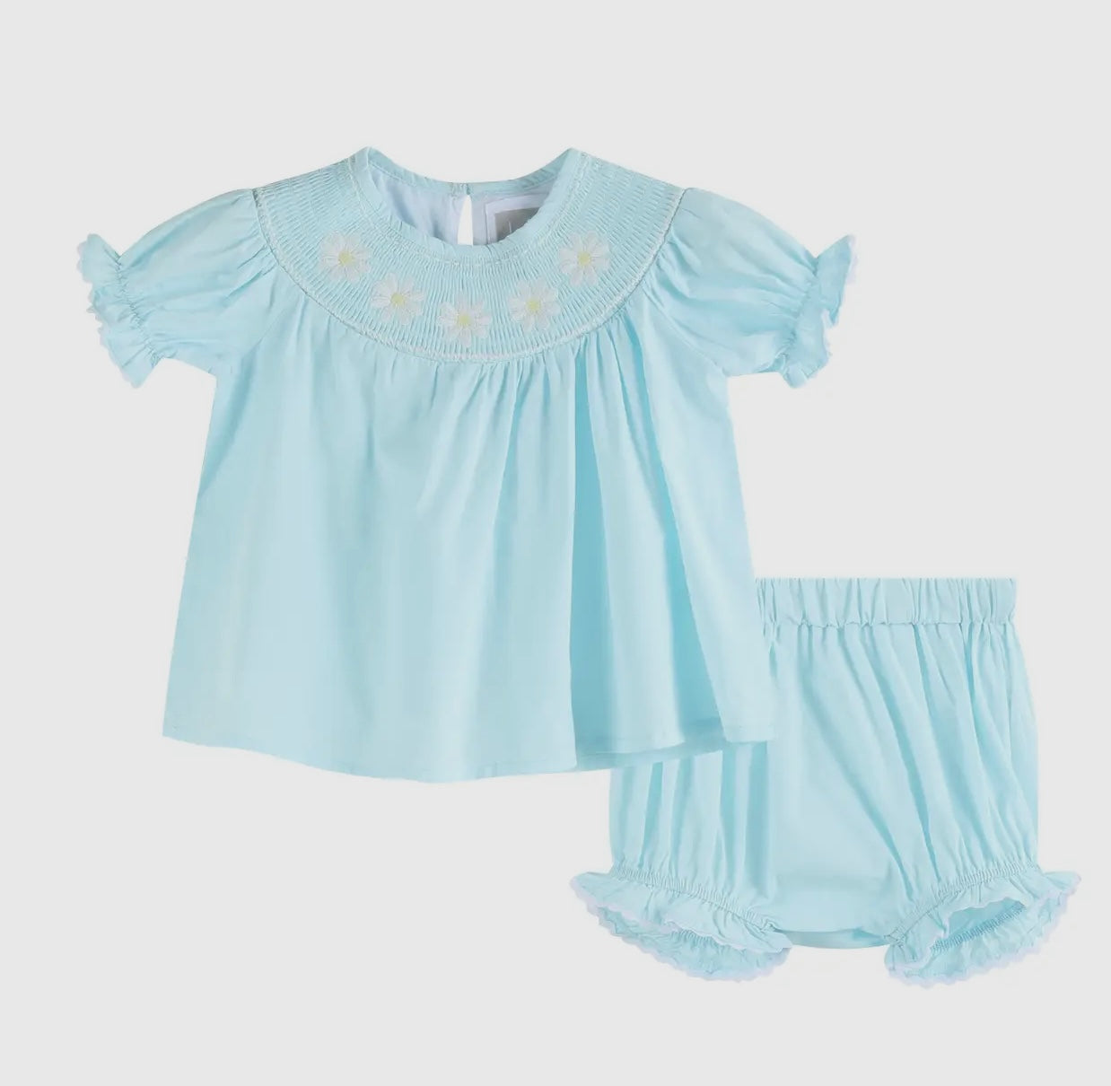 Light Blue Daisy Smocked Dress and Bloomer Set