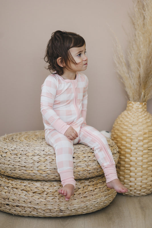 Pink Gingham Bamboo Zippy Romper