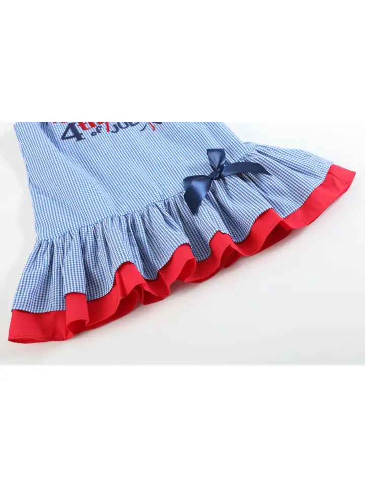 Happy 4th of July Blue Gingham Ruffle Dress