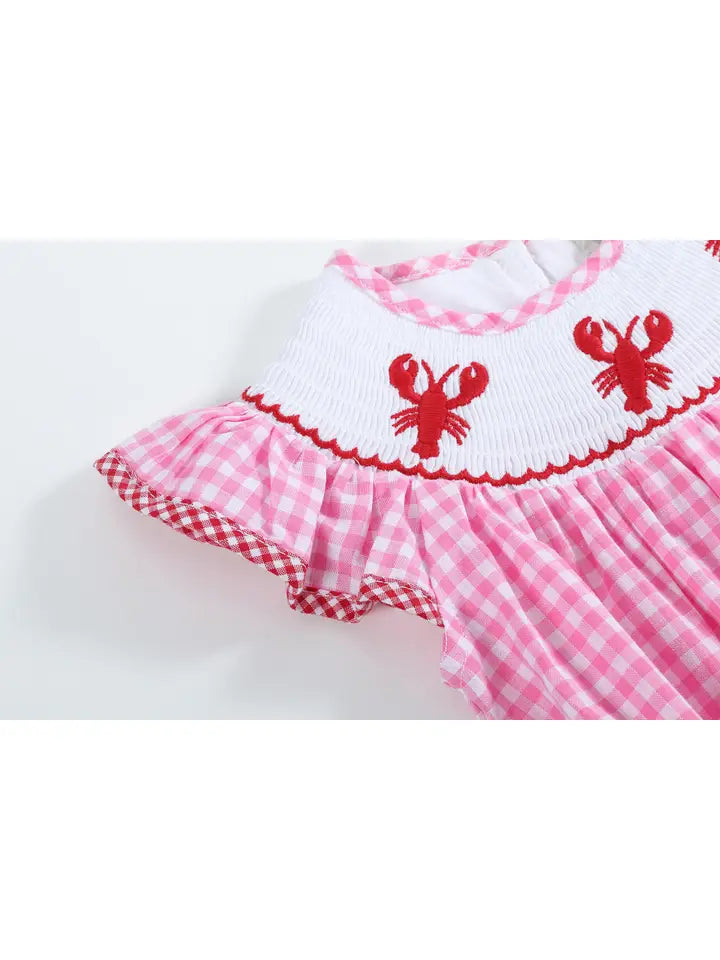 Pink Gingham Crawfish Smocked Flutter Romper