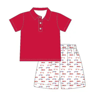 4th of July Vintage Car Polo Short Set